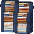 Fab totes 24 Gallons Clothes Storage, Foldable Thick Fabric Blanket Storage Bags, Containers for Organizing Bedroom, Closet, Clothing, Comforter, Organization with Handle (6 Pack,Blue)