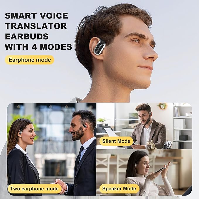 Wireless Earbuds, Translation Earbuds Real Time- Audifonos Traductores Inglés Español, 3-in-1 Translator Earbuds with 144 Languages, HF Sound, Bluetooth 5.4 Headphones for Travel Sport Workout (Black)