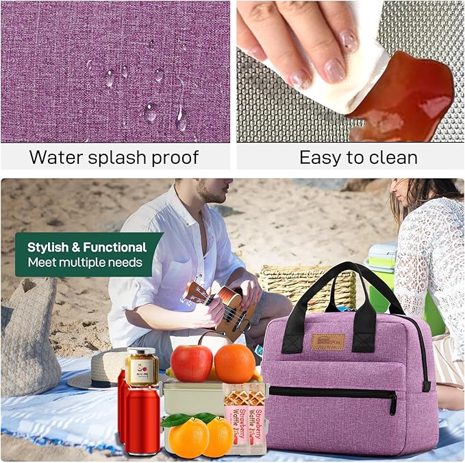HOMESPON Insulated Lunch Bag for Women Men Lunch Box Cooler Lunch Tote for Work Picnic (Purple)