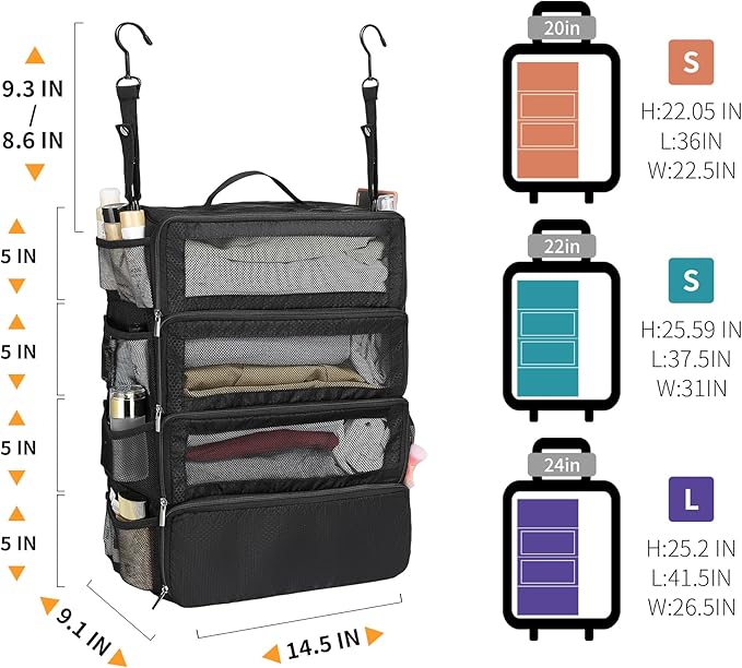 Suitcase Organizer Travel Bags Organizer for Luggage Compression Hanging Packing Cubes for Travel Carry on Closet (Bag Only)