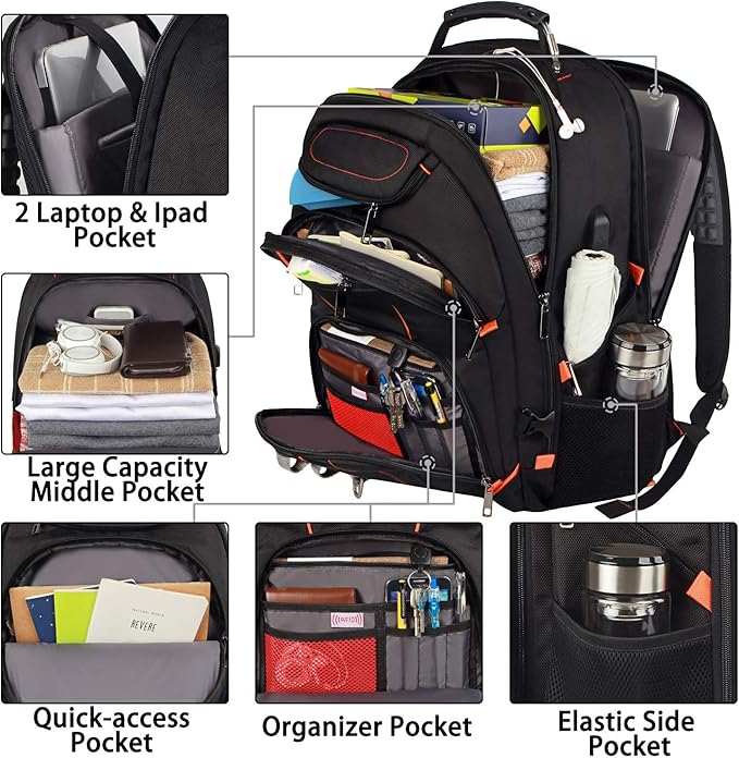 Travel Laptop Backpack,Extra Large 18.4 inch Gaming Laptop Backpacks with USB Charging Port,Big Capacity TSA Friendly RFID Anti Theft Pocket Durable College unisex Heavy Duty Computerbag