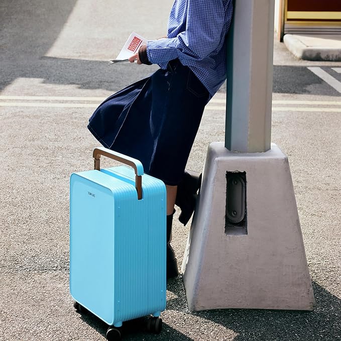 TUPLUS 20” Carry-On Hardside Luggage Lightweight ABS Travel Suitcase with Wide Handle Spinner Wheels TSA Combination Lock, Balance Series 2.0, Clear Sky Blue