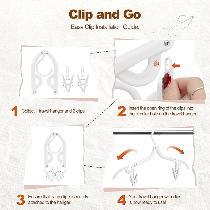 HOUSE DAY Foldable Travel Hangers 10 Pack w/10 Clips, Cruise Essentials 2025, Portable Hangers Collapsible Hanger Plastic, Travel Must Haves for Suitcase, Hotel, RV, Road Trip, Flying, Camping-White