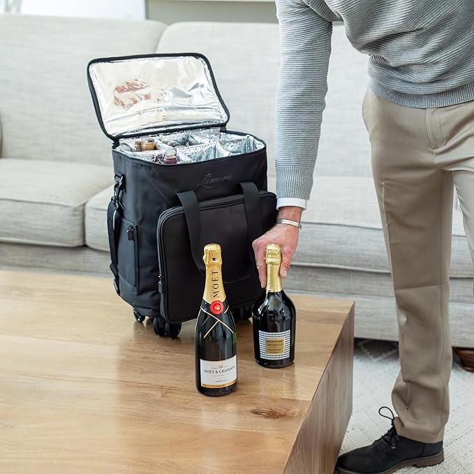 Wine Bags for Travel - 6 Bottle Wine Bag/Wine Carrier - Wine Luggage For Professionals and Consumers. 3-in-1 Wine Tote, Rolling Suitcase and Insulated Cooler Bag with Removable Dividers