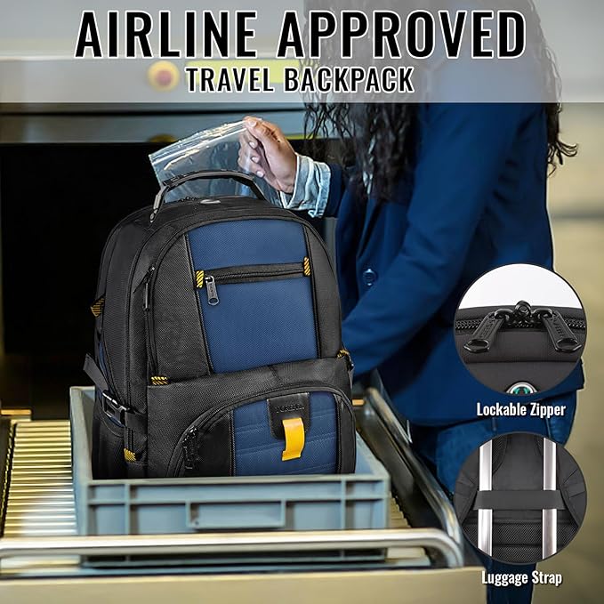 YOREPEK 18.4 Laptop Backpack, Large Backpacks with USB Charger Port, TSA Friendly Flight Approved Weekend Carry on Backpack with Luggage Strap for Men and Women, Roy Blue
