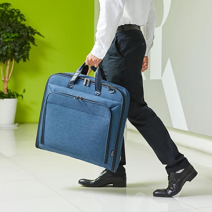 Amazon Basics Carry-On Garment Bag for Travel and Business Trips with Shoulder Strap, Hanging Suit Luggage Bag for Men Women, Wrinkle Free Cover for Suits Dresses Coats, Navy