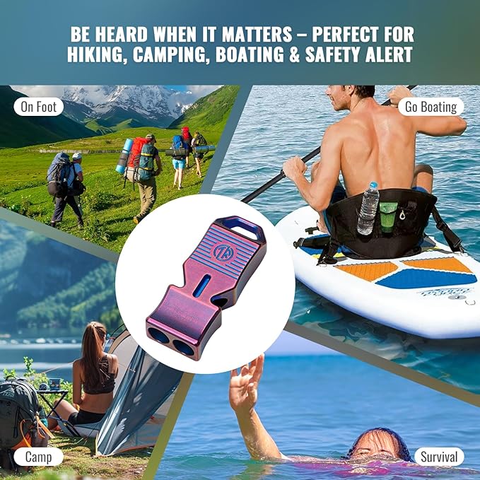 TACRAY Titanium Emergency Survival Whistle, Portable Necklace Whistle, Loud Whistle up to 120~130db, Good for Life Saving, Hiking, Camping, and Pet Training