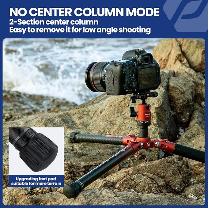 Fotopro Carbon Fiber Tripod for Camera 2lbs Ultralight 62 Inch Travel Camera Tripod Max Loads Up 22lbs X-Aircross 3 Orange