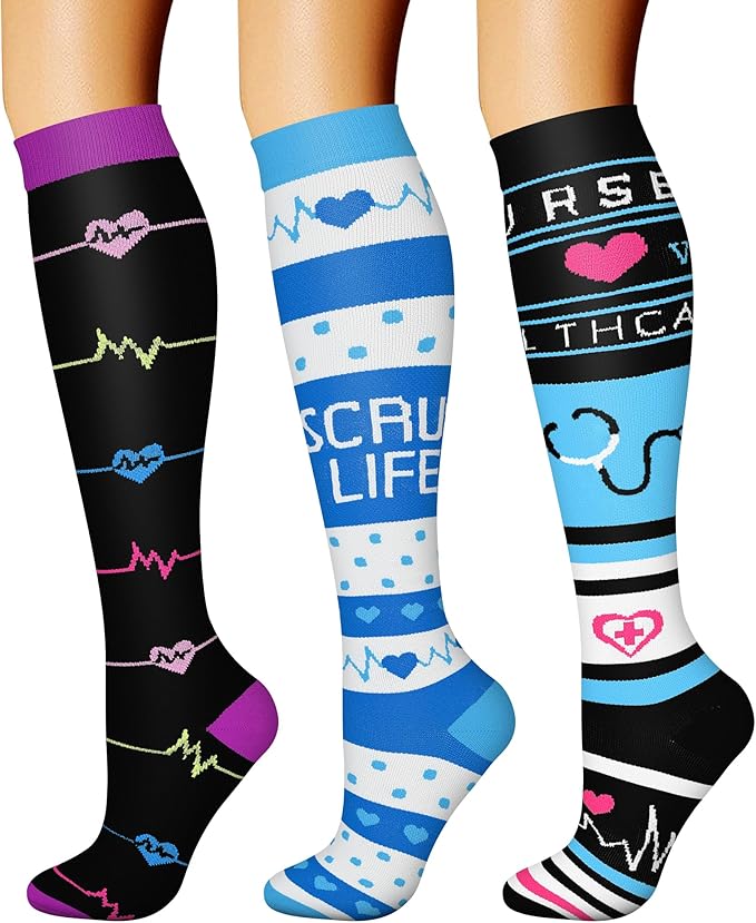 CHARMKING Compression Socks for Women & Men Circulation (3 Pairs) 15-20 mmHg is Best Support for Athletic Running Cycling