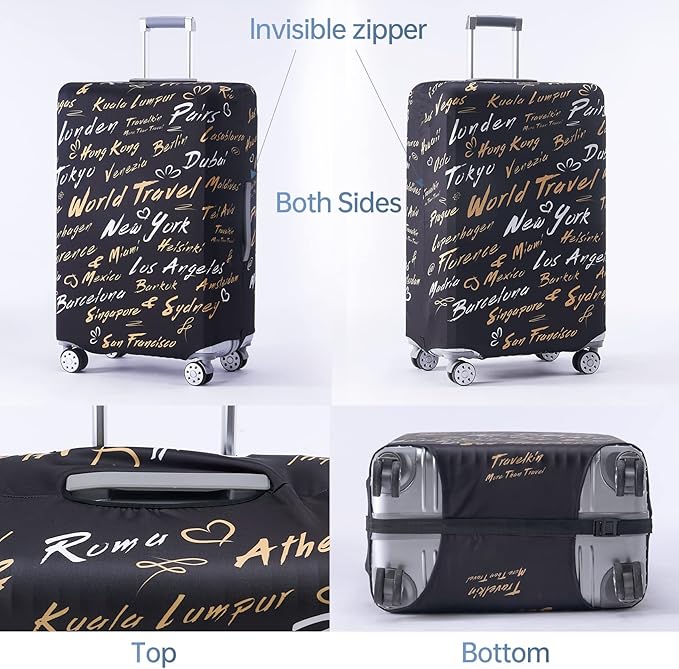 Travelkin Luggage Covers For Suitcase Tsa Approved,Suitcase Cover Protector Fit 18-32 Inch Luggage (World City, M)