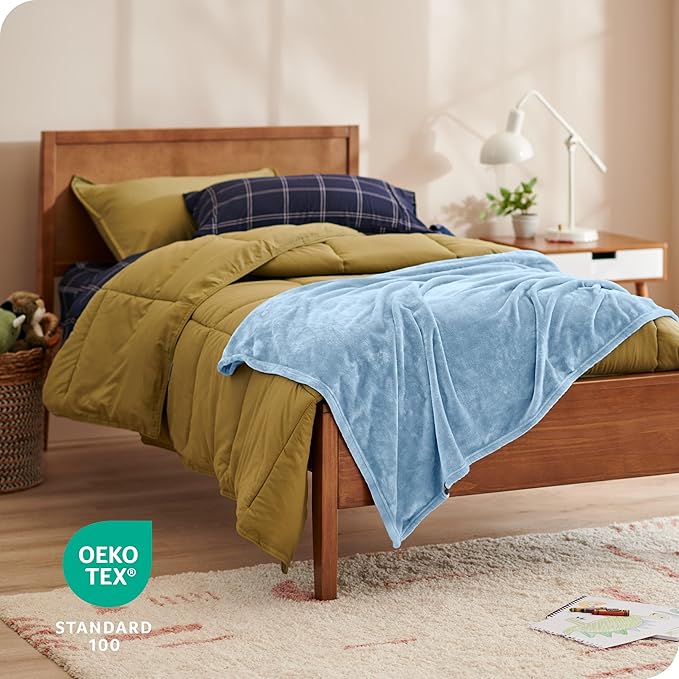 Bare Home Fleece Blanket - Kid Size - Ultra-Soft Lightweight for Bed, Sofa, and Couch - Luxury Microplush - Cozy Warm Blanket (Kid, Light Blue)