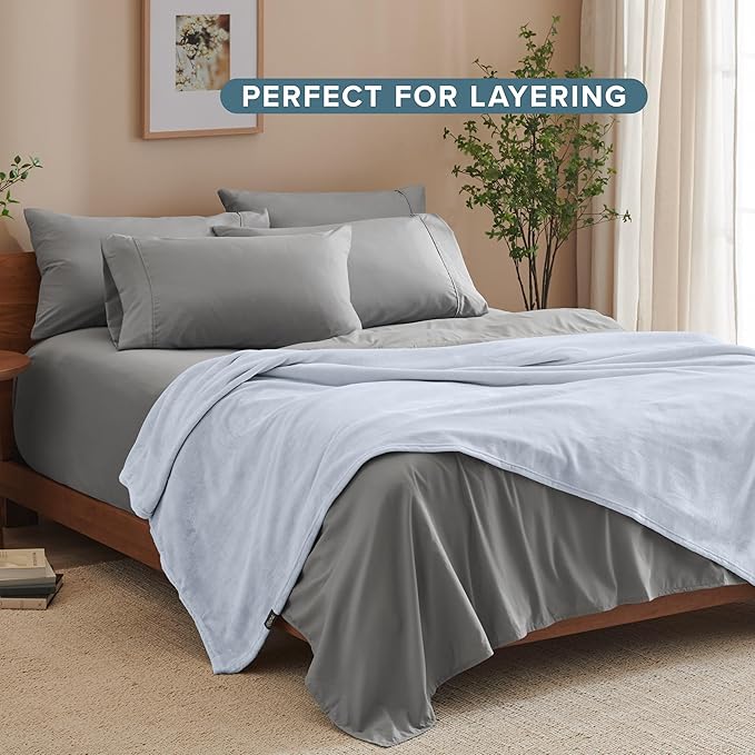 Bare Home Fleece Blanket - Throw/Travel - Ultra-Soft Lightweight for Bed, Sofa, and Couch - Luxury Microplush - Cozy Warm Blanket (Throw/Travel, Blue Mist)