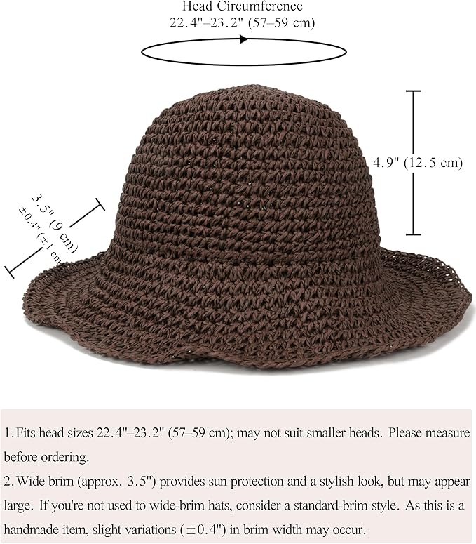 Womens Wide Brim Straw Sun Hat Foldable Floppy Crochet Beach Hat for Summer