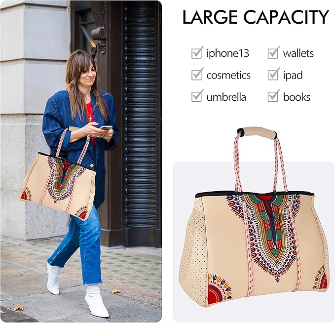 QOGiR Neoprene Multipurpose Beach Bag Tote with Inner Zipper Pocket … … … …