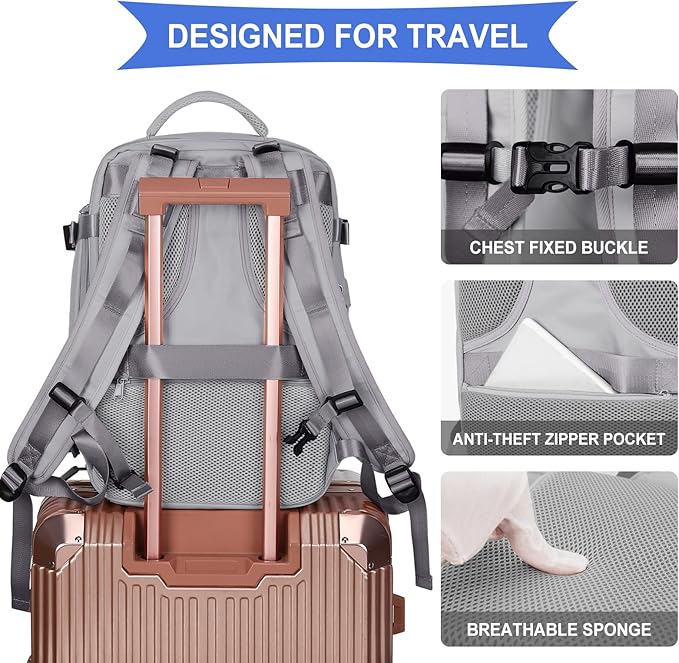 coowoz Travel Backpack For Women Men,Carry On Backpack,Hiking Backpack Waterproof Outdoor Sports Rucksack Casual Daypack Travel Essentials(Grey)