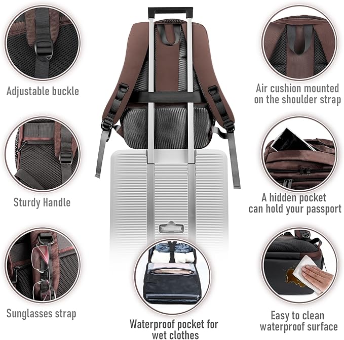 Travel Backpack, Business Anti Theft Slim Sturdy Laptops Backpack with USB Charging Port, Water Resistant College School Laptop Bag for Men & Women Fits 15.6 Inch Notebook (Brown)