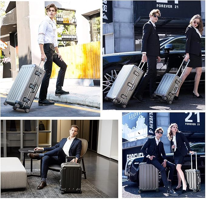 TRAVELKING All Aluminum Luggage Zipperless Hard Shell Suitcase with TSA Lock Spinner Wheels Lightweight Metal Alloy Suitcases (Grey, 28 inch)