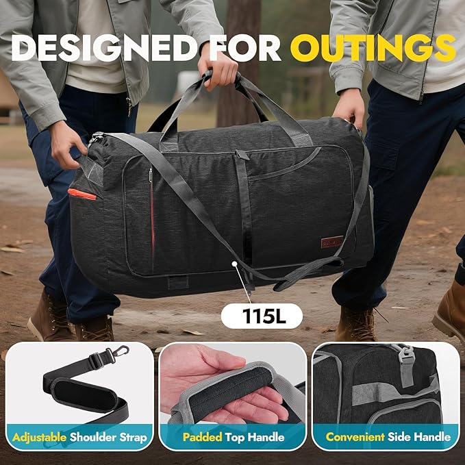 Canway 115L Travel Duffel Bag, Foldable Weekender Bag with Shoes Compartment for Men Women Water-proof & Tear Resistant (Panther Black, 115L)