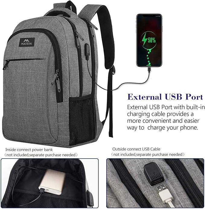 MATEIN Extra Large 18.4 Inch Laptop Backpack, Travel Computer Backpack with USB Charging Port TSA Friendly, Anti Theft College Backpack Flight Approved Business Work Big Bag for Women Men, Grey
