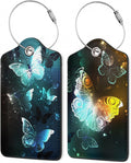 Luggage Tags for Suitcase,Glowing Butterfly Flying Luggage Tags of Set 2 Leather Identifiers Privacy Cover with Stainless Steel Loop for Women Men Travel Bag Suitcase