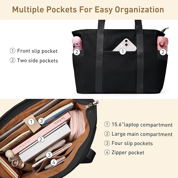Tote Bag for Women with Zipper, Travel Tote Bags with Compartments Large Shoulder Bag Handbag for Gym Work School