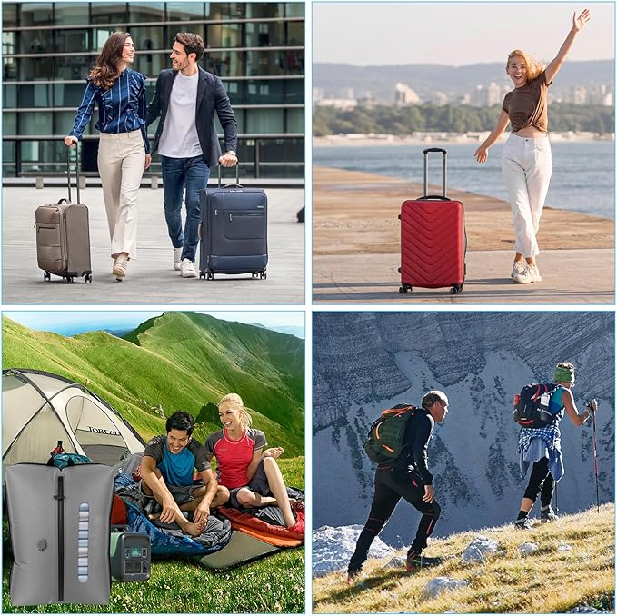 2025 Vacuum Bags for Travel with See-Through Window & 5KPa Pump Space Saver Vacuum Seal Bags for Clothing Travel IP67 Reusable Packing Organizers for Luggage, Backpack, Suitcase Grey 1PC+Pump