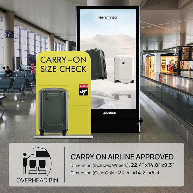 NINETYGO Carry On Luggage 22x14x9 Airline Approved, Carry On Suitcase with Smooth Double Spinner Wheels, Hard Shell PC+ABS Suitcase Carry-On, Lightweight Travel Luggage, TSA Approved (Green, Sahara)