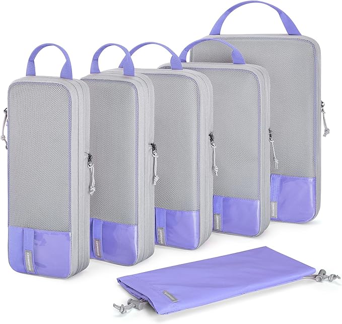 BAGSMART 6 Set Compression Packing Cubes - Lightweight Travel Essentials, Durable Luggage Organizer