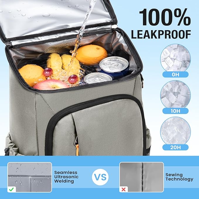 Cooler Backpack - 40 Cans Insulated Leak Proof Backpack Cooler Portable Picnic Camping Beach Hiking BBQ Picnic Bag for Men and Women -Grey