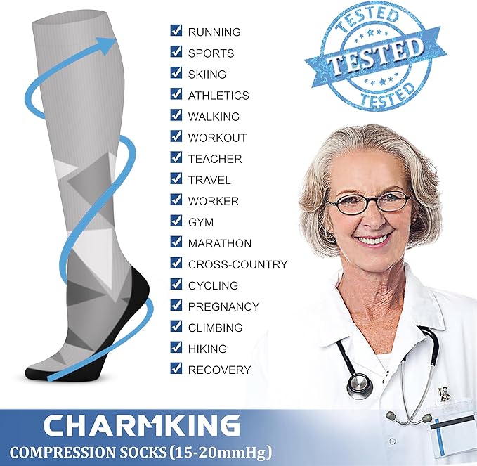CHARMKING Compression Socks for Women & Men Circulation (3 Pairs) 15-20 mmHg is Best Support for Athletic Running Cycling