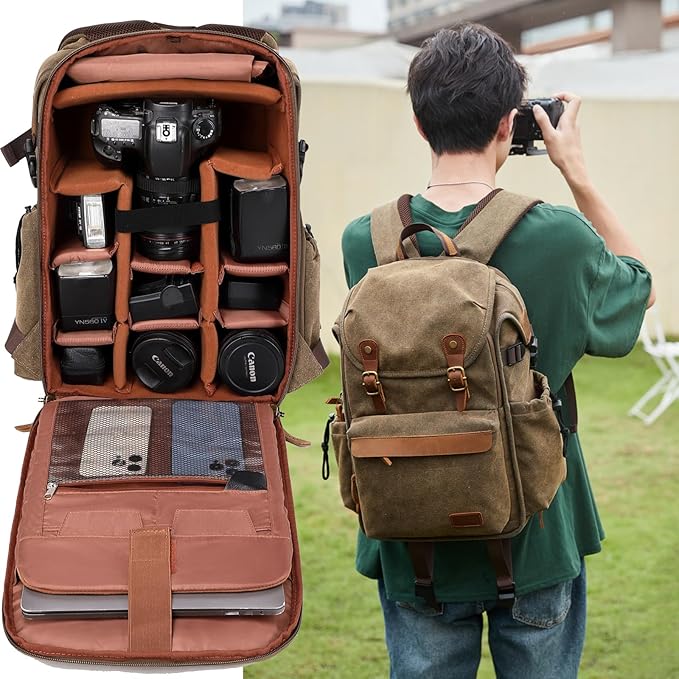 Camera backpack ; Professional UAV Camera bag ;Backpack Large Capacity Photography Canvas backpack camera bag（grey）