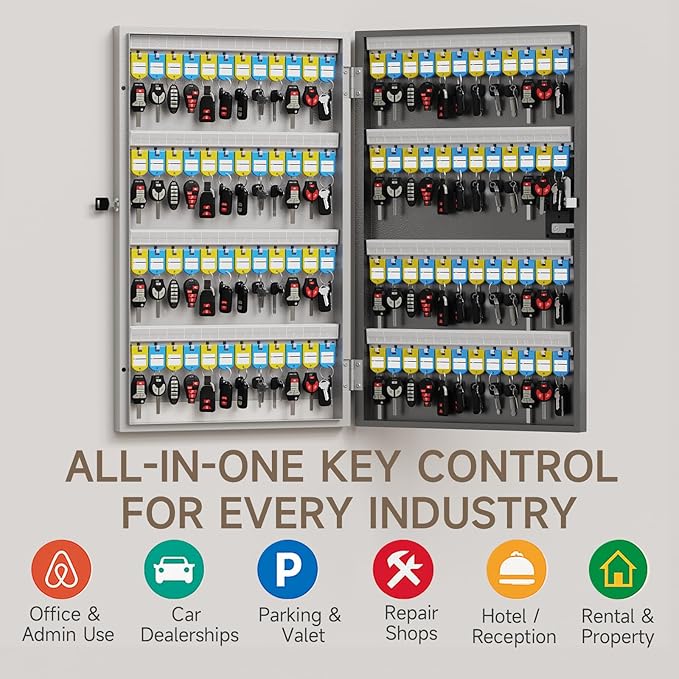 WeHere 96 Key Lock Box Wall Mount, APP Bluetooth/OTP/Wi-Fi/Fixed Code/Key Unlock, Smart Key Cabinet with Key Tag, Key Organizer Holder Box, Key Management Directory for Office, Valet, Realtor, Hotel