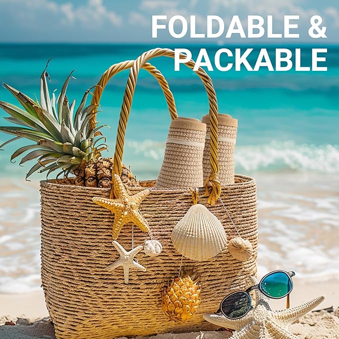 PFFY Sun Hats for Women Straw Beach Hat Packable Foldable Wide Brim Ponytail Travel Visor