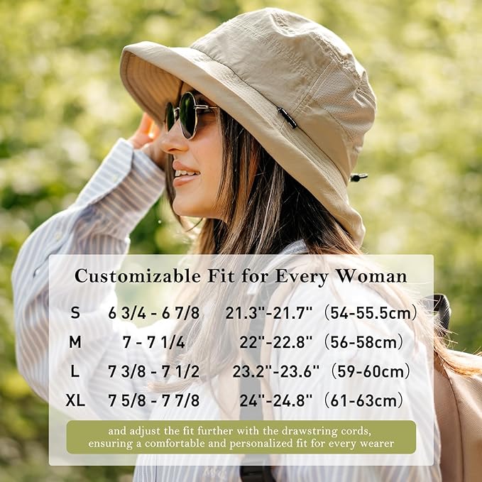 TOP-EX XL/XXL Women’s Wide Brim Bucket Sun Hat with Ponytail Hole UPF 50 Summer Packable Sunhat for Travel Beach Outdoor