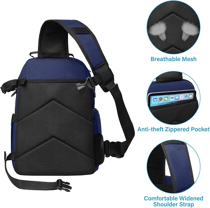 MOSISO Camera Sling Bag, DSLR/SLR/Mirrorless Camera Case Crossbody Photography Backpack with Tripod Holder&Removable Modular Inserts&PU Handle Compatible with Canon/Nikon/Sony, Navy Blue