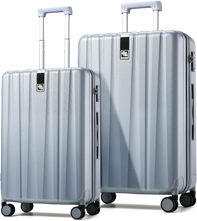 Hanke Suitcase, 2-Piece Set (20/29 Inch) Lightweight Hardshell PC Luggage with Spinner Wheels & TSA Lock, Gray, Extra Large Rolling Travel Bag, Nestable Storage, Waterproof, 103L