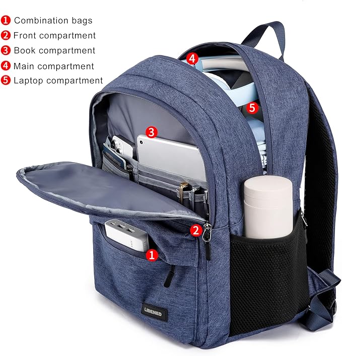 School backpack for Teen Boy, 15.6 inch Laptop Backpack with USB Charging Port, Large Computer Bookbag with Compartments, Ergonomic Straps, Blue