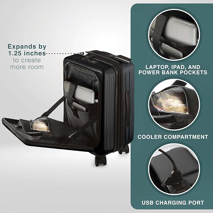 Luggage Sets 3 Piece, 22 Inch Carry on Luggage and 28 Inch Suitcases with Wheels Spinner, Durable Hard Shell Suitcase Set, Expandable Travel Suitcase, Black