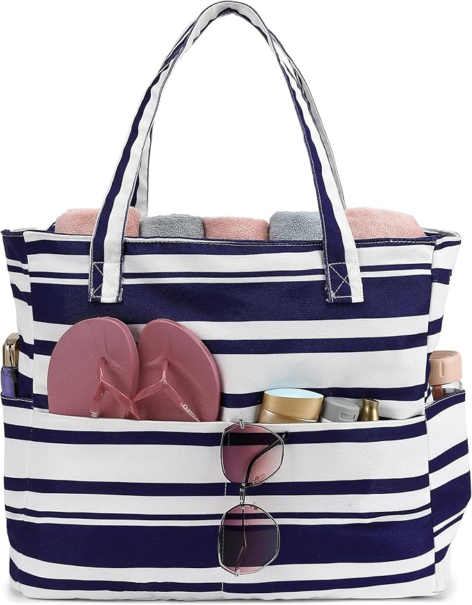 LEDAOU Beach Bag Waterproof Sandproof Women Tote Bag Pool Bag with Zipper for Gym Grocery Travel with Wet Pocket
