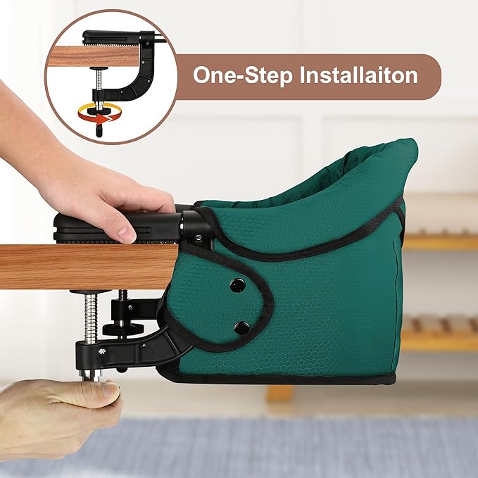 Hook On Chair with Removable Dining Tray, Portable Table High Chair, Folding Compact Baby Seat with Storage Bag for Indoor/Outdoor,Dark Green
