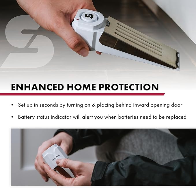 SABRE 120 dB Wedge Door Stop Security Alarm, Extremely Loud Wireless Alarm Siren Audible Up To 1,500 Ft., Non-Skid Pad, Compact Alarm Great for Home, Travel, Apartment or Dorm