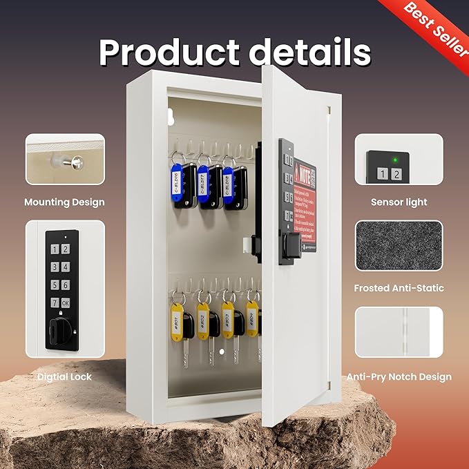 40 Keys Electronic Key Lock Box for Keys with Code, Private/Public/Password Hiding Mode Key Cabinet Wall Mount for Garage/Property Management Key Storage
