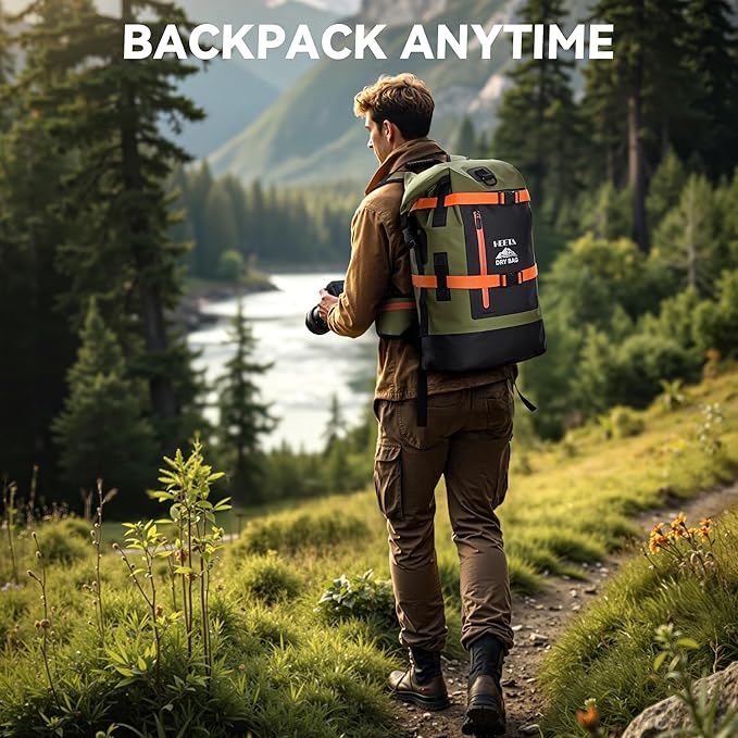 HEETA Dry Bags Waterproof Backpack 40L for Men & Women, Roll Top Heavy Duty Cushioned Hiking Backpack for Kayaking Boating Paddle Boarding Fishing Travel Camping Beach Vacation Cruise Ship Essentials
