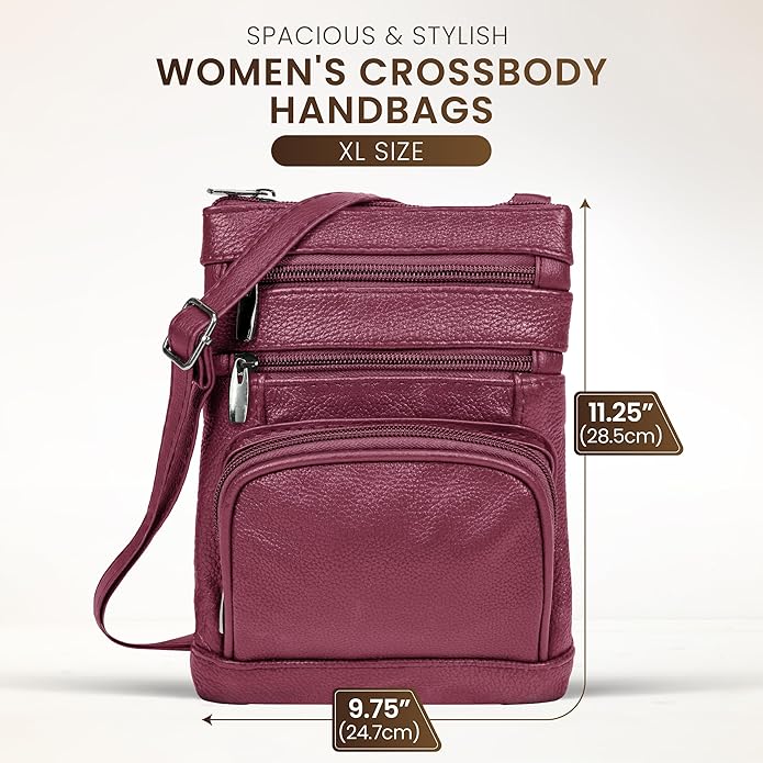 Krediz leather Crossbody Purses for Women, Multi Pocket Crossbody Purse with Adjustable Strap, Soft & Durable Leather Purse