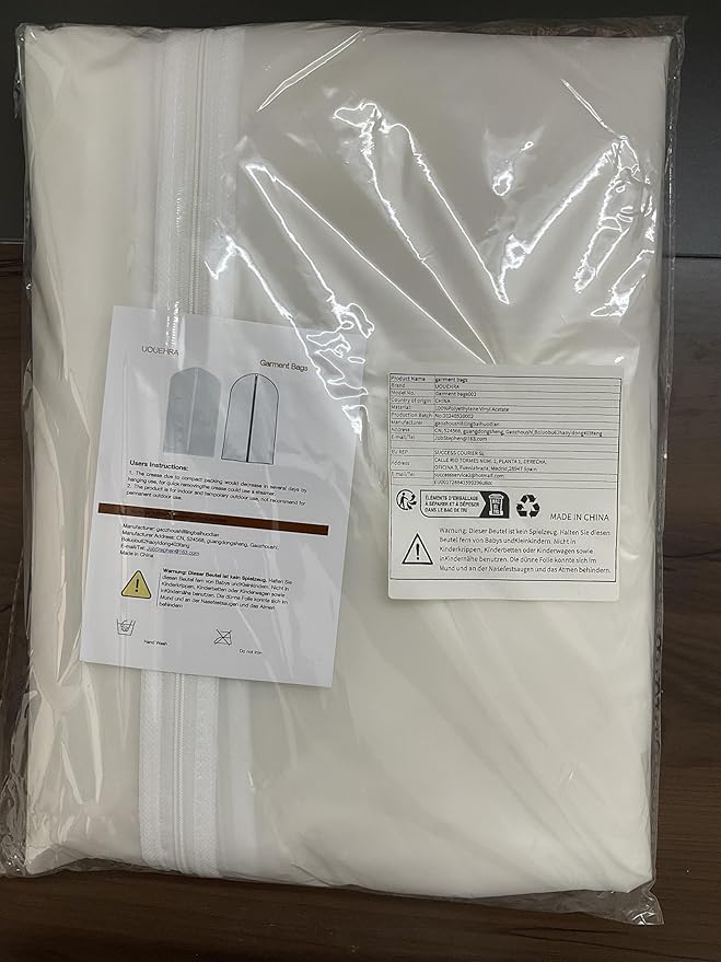 Garment Bag Covers 24''X54'' Lightweight White PEVA Breathable Bags (Pack of 6) with Study Full Zipper for Closet Clothes Storag (24''X55'', White)