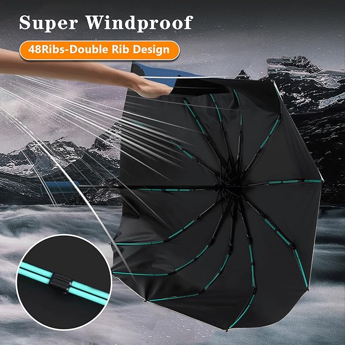 Large Double-Ribs Umbrella Automatic Folding Umbrella for Women Men, Travel, UPF 50+ UV Protection