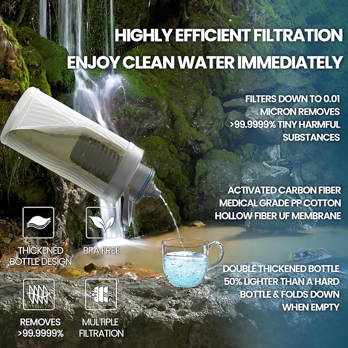 Collapsible Water Bottle with Filter for Travel,Portable Water Filter Camping,Water Purifier Bottle for Camping Hiking Cycling Outdoor Sports
