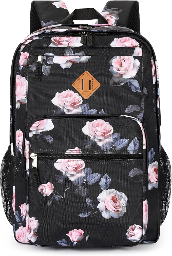 ZORFIN 26L Backpack for College, and Travel: Water Resistant Bookbag - Rose Black
