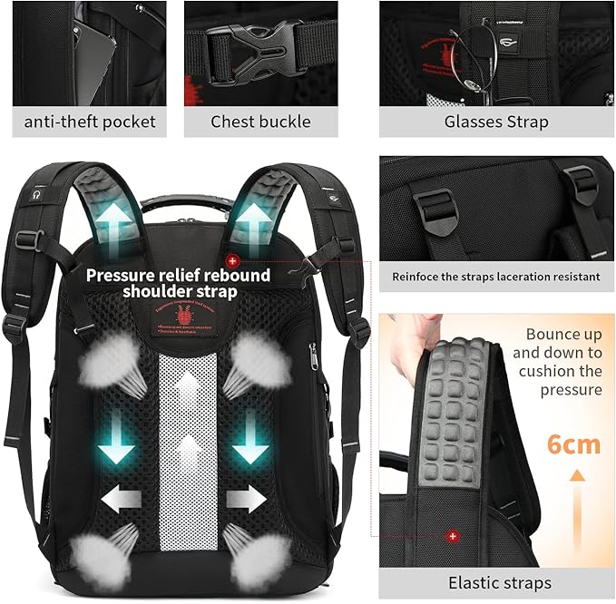 Boniyee Travel Backpack 17.3 Inch, Business Anti-Theft Laptop Bag with USB Charging Port, Waterproof