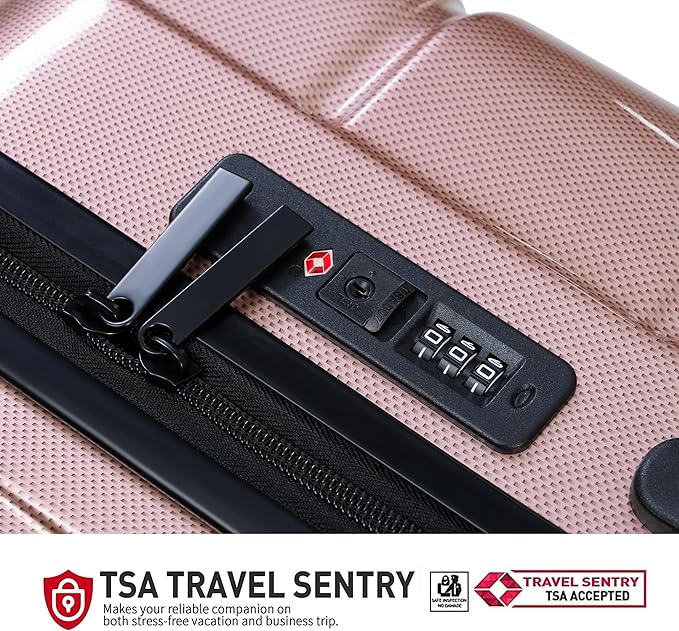 Luggage Set 3 Piece, PC+ABS Lightweight Suitcase Sets with Spinner Wheels, Hard shell Luggage Sets with TSA Lock RoseGold (20/24/28)